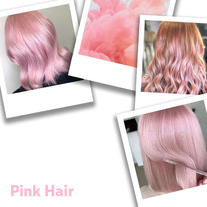 Polaroids of women with light pink hair