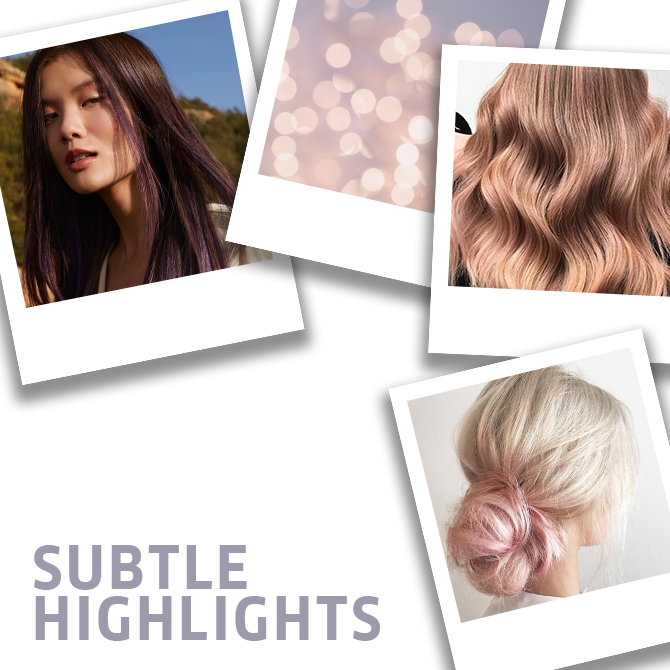 Collage of subtle highlights hair looks, created using Wella Professionals.