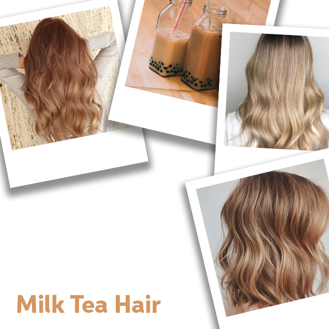 Collage of milk tea hair colour