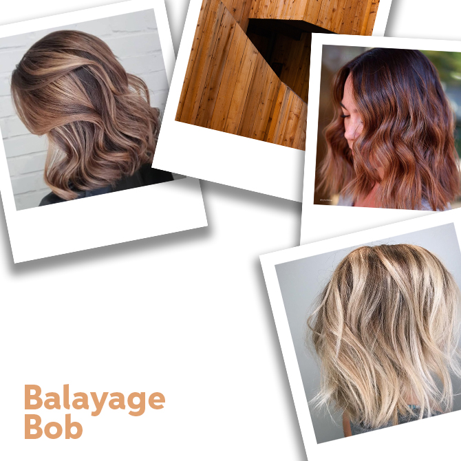 Collage von Balayage-Bob-Frisuren, kreiert mit Wella Professionals.
