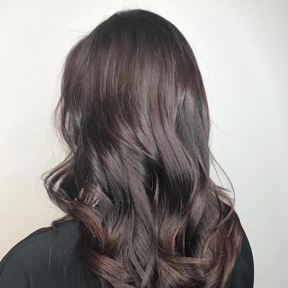 Image of the back of a woman’s head showing dark ash brown hair, created using Wella Professionals.