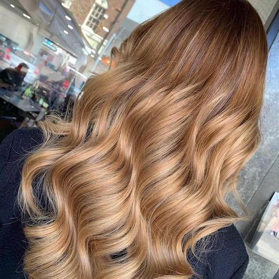 Hinterkopf einer Frau mit Balayage von Hellbraun zu Blond, kreiert mit Wella Professionals.