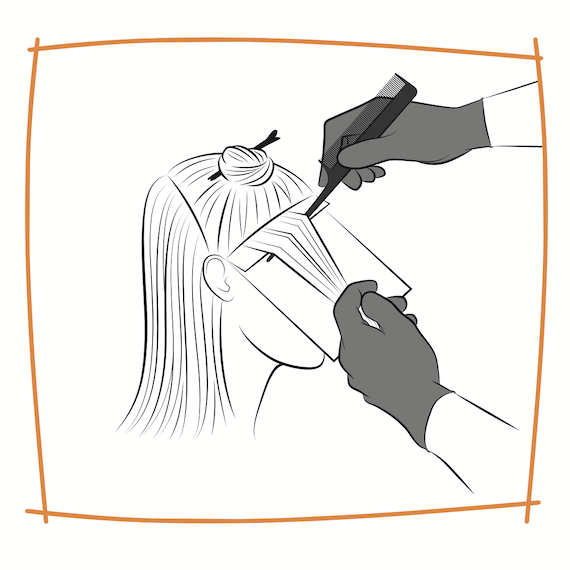 Illustration, die zeigt, was ein Haarslice ist ist.