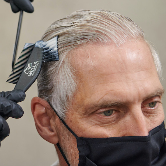 Silver Glow by True Grey toner is applied to gray hair.