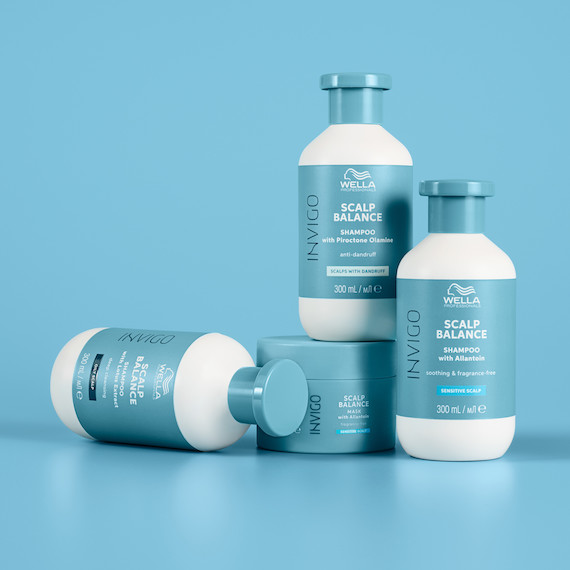 The INVIGO Scalp Balance collection including the Anti-Dandruff Shampoo.