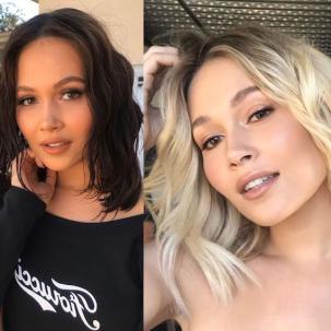 Side-by-side images showing dark hair before Colour Renew, which appears blonde after use. 