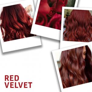 Collage of red velet hair colour, created using Wella Professionals 