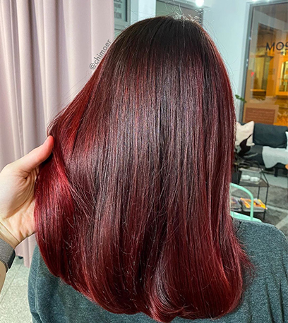Deep mulled wine hair, created using Wella Professionals