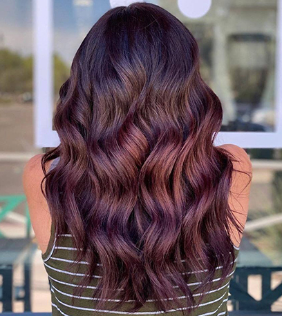 Opal mulled wine hair, created using Wella Professionals