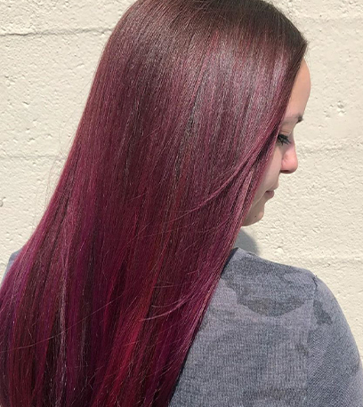 Rosey chili chocolate hair, created using Wella Professionals