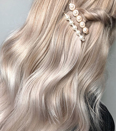 Back of warm mother of pearl hair, created using Wella Professionals