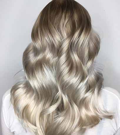 Back of rosey mother of pearl hair, created using Wella Professionals