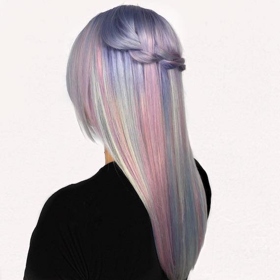 Model with rainbow hair in pastel hues, created with Koleston Perfect and Color Touch Instamatic