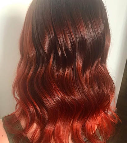 Red velvet hair color, created using Wella Professionals